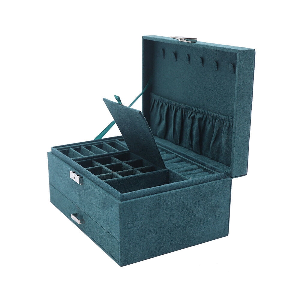Mkyiongou 3 Layer Jewelry Box Necklaces Rings Earrings Organizer Flannel Storage Case Gift
