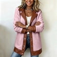 thumbnail image 6 of Karymi Patchwork Fake Sherpa Fleece Jackets for Women, Faux Leather Trim Lapel Collar Snap‑Button Casual Winter Plush Jacket, 6 of 8