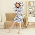 thumbnail image 3 of FORMRS Niños Bathrobe Unisex Hooded Robe Soft Plush Pajamas Sleepwear, Size 7-9T, Purple Doodle Pattern, 3 of 7