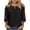 A-Black, variant on Women's Round Neck 3/4 Sleeve Tops Tie Keyhole Lace Patch Pleated Loose Soft Casual Tunic Top for Daily Wear A-Blue S