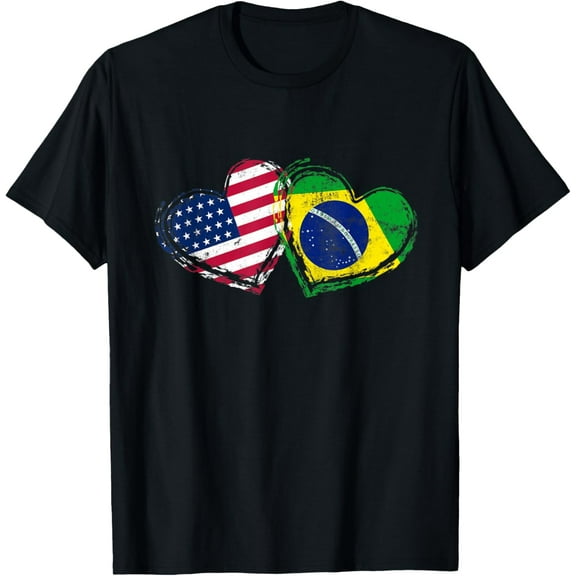 Brazil American Flag Heart T-Shirt Brazilian American Love T-Shirt