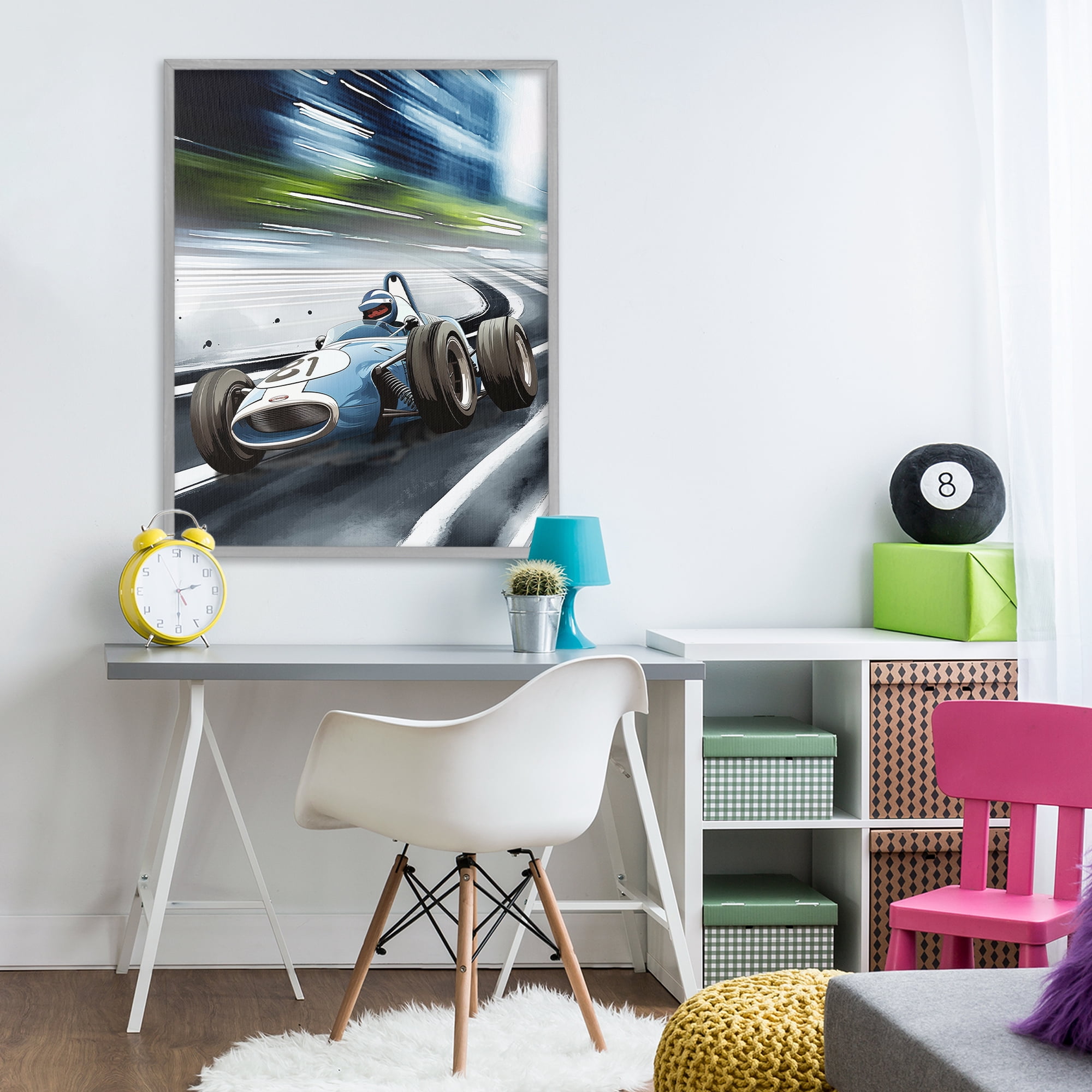 Stupell Industries Speeding Racecar Driver Gray Framed Giclee Art, design by Christine Simpson Art