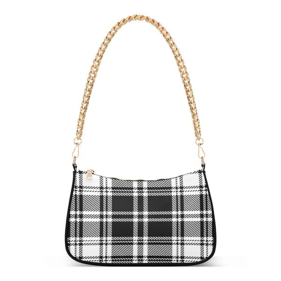 ALAZA Black and White Plaid Pattern Grid Women's Chain Shoulder Bag Hobo Handbag Tote Crossbody Purse