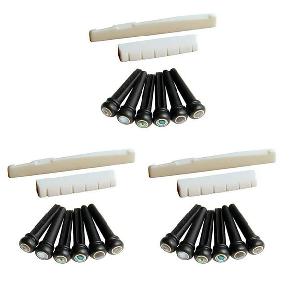 6 String Acoustic Guitar Bone Bridge Saddle and Nut and 18Pcs Ebony Guitar Bridge Pins White Black