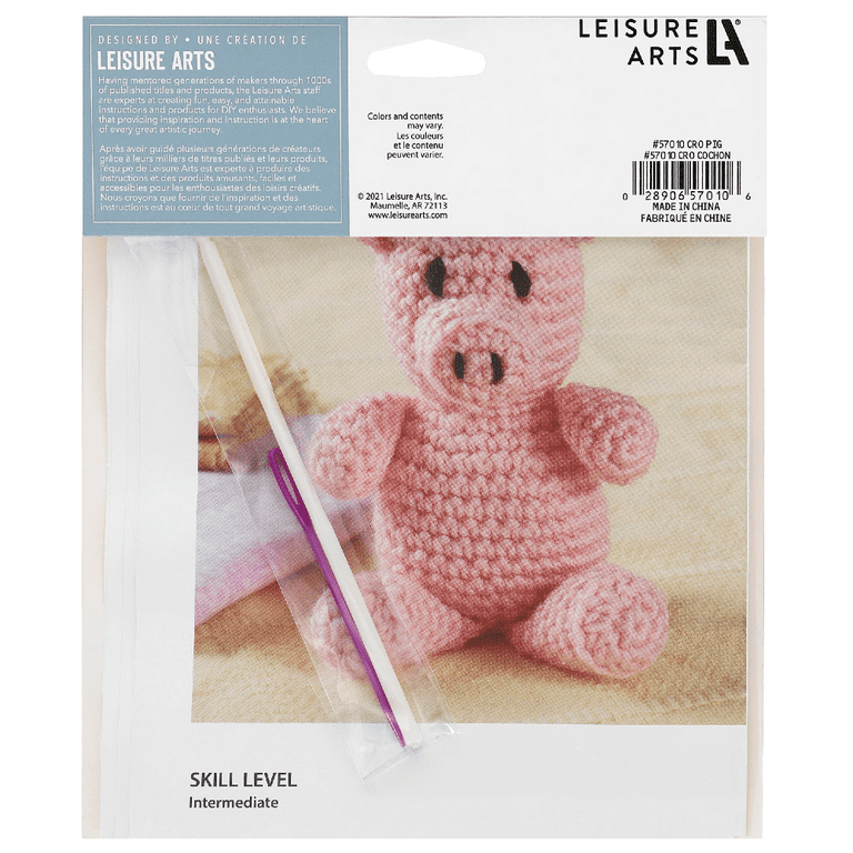 Leisure Arts Little Crochet Friend Animals Crochet Kit, Pig, 8