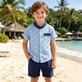 thumbnail image 2 of Baby Boy Outfits Letter Print Mock Neck Short Sleeve Button Shirt Top And Shorts 2 Piece Outdoor Wear Boys' Clothing Sets, 2 of 5