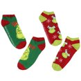 thumbnail image 3 of Dr. Seuss The Grinch Socks Adult Christmas Holiday No-Show Ankle Socks 2 Pairs For Women or Men, 3 of 8