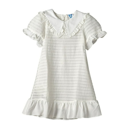 

BSDHBS Girl s Dresses 2023 Summer New Thin Girl White Dress Fashion Elegant Princess Skirt Strip Striped Ruffled Dress