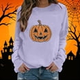 thumbnail image 2 of Xdegoge Women's Pumpkin Graphic Sweatshirt Glitter Rhinestone Jack O Lantern Pullover Tops Casual Long Sleeve Crewneck Fall Shirts for Halloween Party Lounge, 2 of 5