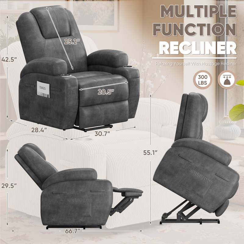Lacoo power lift electric Massage recliner chair Oversized Single Sofa with Cup Holder for elderly,Black