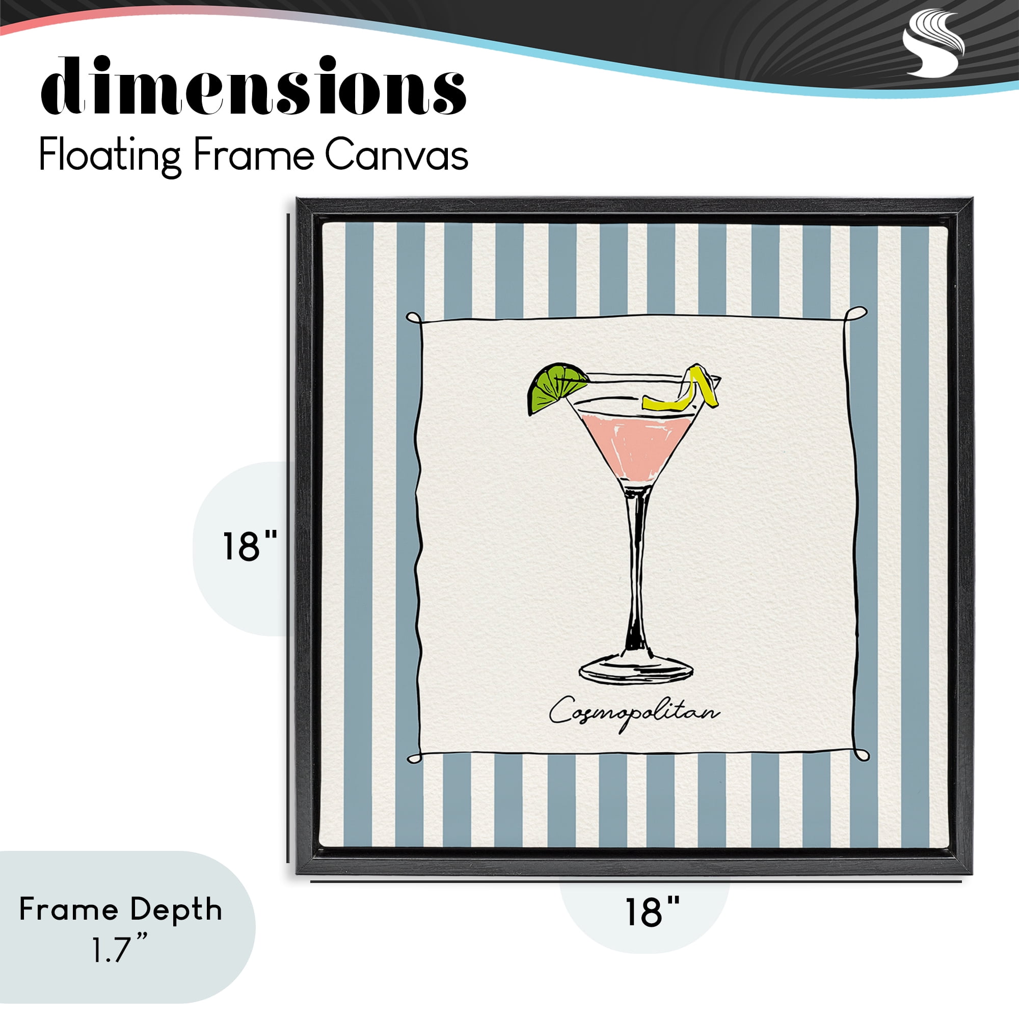 Stupell Industries Cosmopolitan Summer Stripes Black Framed Floater Canvas Wall Art, design by Susan Jill
