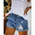 thumbnail image 4 of ONLYSHE Stretchy Hot Pants Distressed Denim Shorts Frayed Hem with Pockets Blue M, 4 of 6