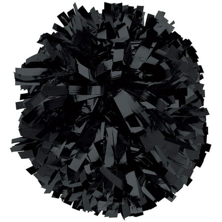 Chassé Metallic Cheerleading Poms - Shiny Metallic Cheer Pom with Baton Handle for Dance Sports Celebrations (Single, Black)