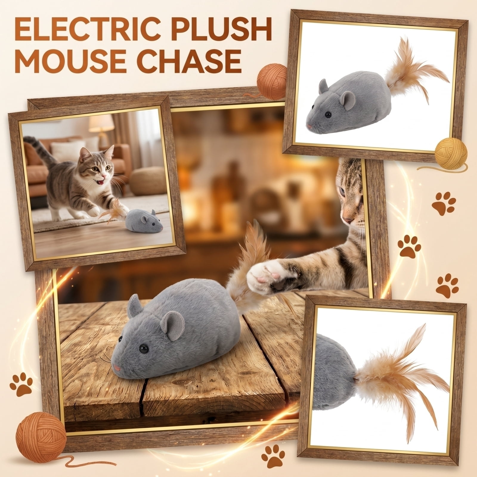 Plush Mouse Cat Toy, USB Rechargeable Electric, 1 Pack Gray Realistic Moving, Interactive Chasing Play Toy for Indoor Domestic Cats
