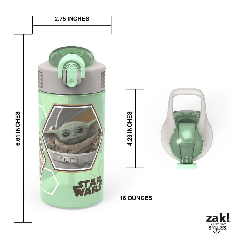 Zak Designs 16oz Plastic Kids' Water Bottle with Bumper and Antimicrobial Spout 'Star Wars Mandalorian The Child