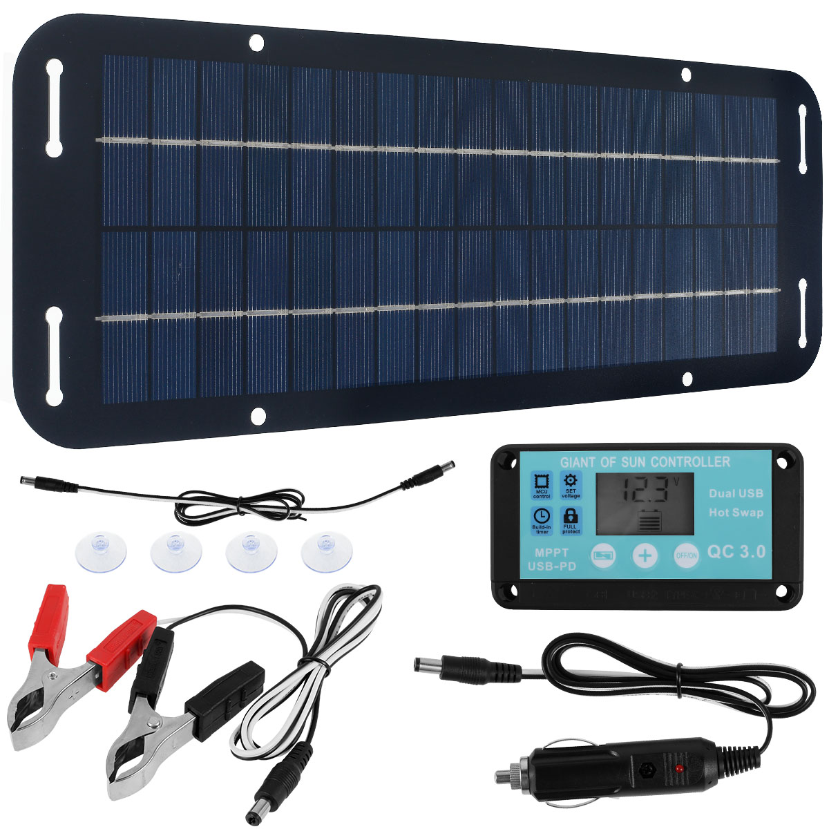Solar Panel Kit 12V 30W IP65 Waterproof Solar Trickle Charger Portable Monocrystalline Solar Powered Battery Charger with Voltage Regulator Car Battery Charger Controller