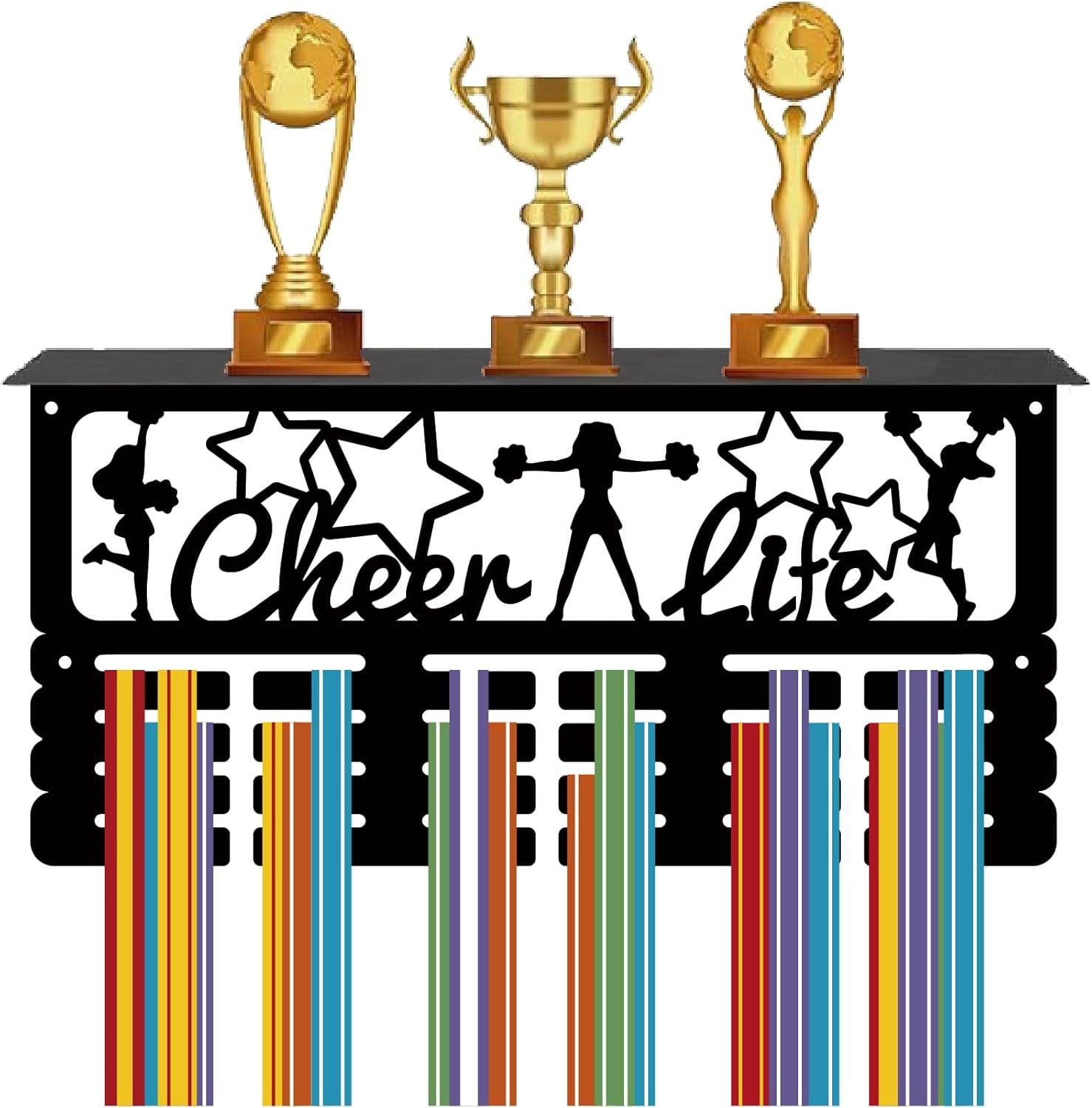 Running Medal Holder Trophy Shelf Medal Hanger Display Wall Mounted Hanging Awards with Shelf Trophy Stand 4 Rows Hold 70+ Medals Gift for Runner Runner Athletes Birthday 15.7x7.9 Inch for DIY
