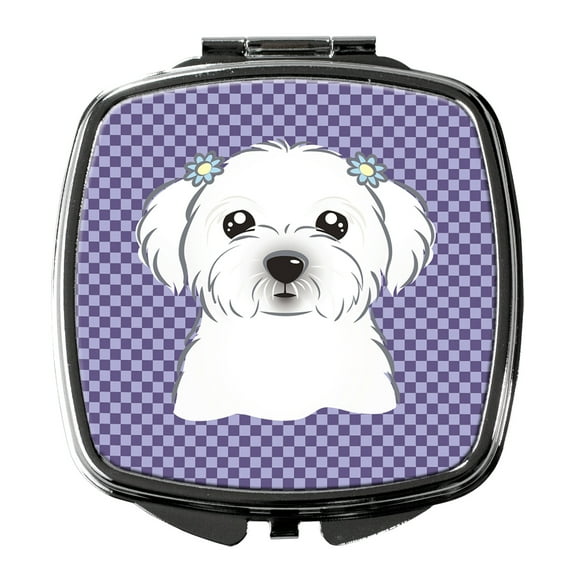 Purple Checkered Maltese Compact Mirror BB1134SCM