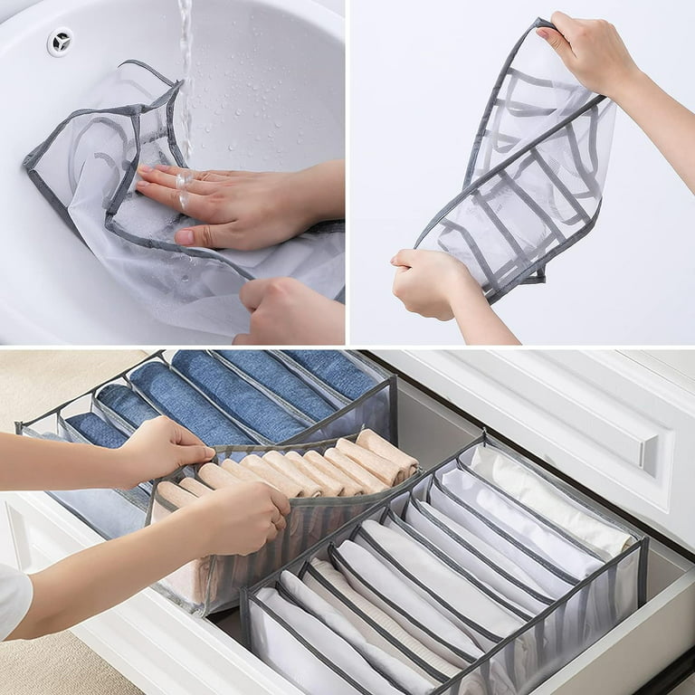 Wardrobe Clothes Organiser, 9 Grids Folded Clothes Organizer Clothes Drawer  Organisers, Mesh Clothes Storage Boxes for Jeans, Underwear, Socks