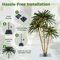 thumbnail image 6 of 3-Piece Pre-Lit Palm Tree Set, 4/5/6 FT Artificial Christmas Tree with 930 Warm White LED Lights and Metal Base, Tropical Xmas Tree for Home, Office, Holiday Decor, Green, 6 of 7