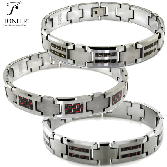Tioneer Tungsten Carbide Rectangle Red Dual YellowInlay Cross Connector Link Bracelet