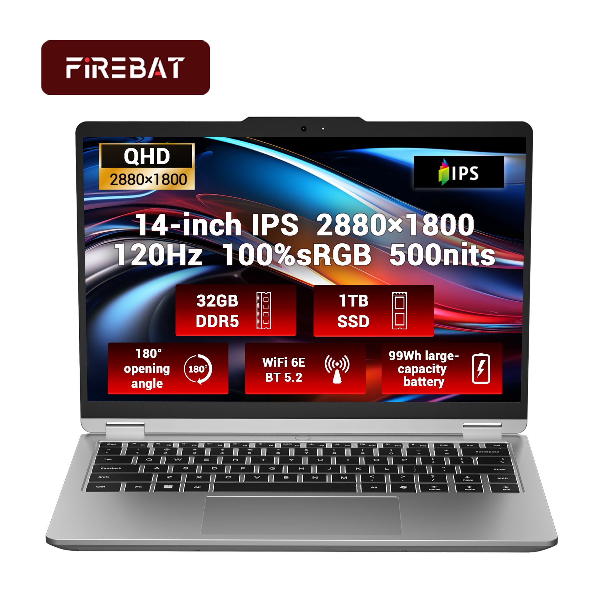FIREBAT WUJIE14XPro 14" Laptop, AMD Ryzen 7 H 255, 32GB, 1TB SSD, Titanium Grey