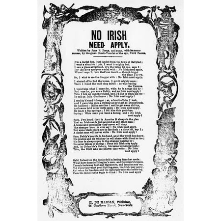 Anti Irish Song No Irish Need Apply Sheet Music History 24 X 36 Walmart Com Walmart Com