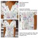 thumbnail image 3 of Mujeres floral Encaje blusa manga corta elegante plisado botón frente camiseta para el verano, 3 of 4