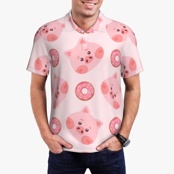 Fotbe Pigs Head And Donuts Camiseta Polo de Golf para Hombre con Estampado – Camisa Deportiva Transpirable con Cuello Abotonado-X-Large