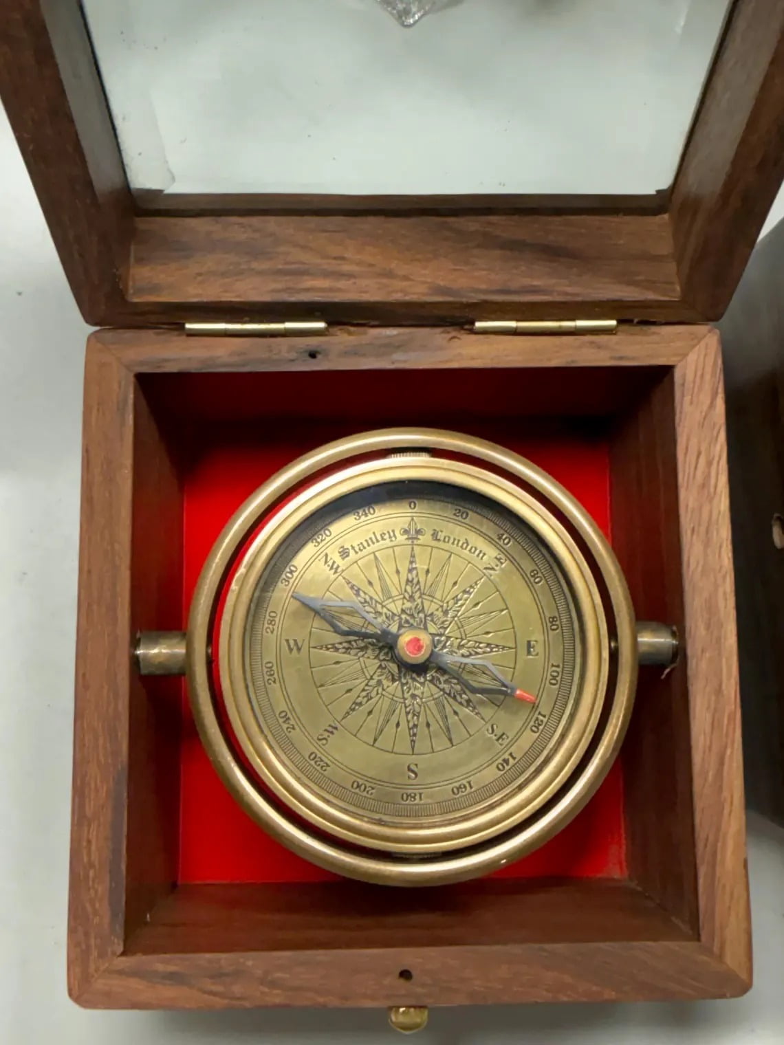 Personalized Brass Gimbal Compass with Wooden Box, 3 Inch Nautical Compass Gift for Him, Anniversary Gift, Maritime Decor, Birthday gift