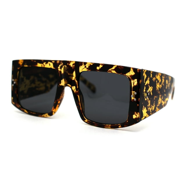 Lunettes de Soleil Rétro Plates Uniques Épaisses Temple Mobster Tortue Noir