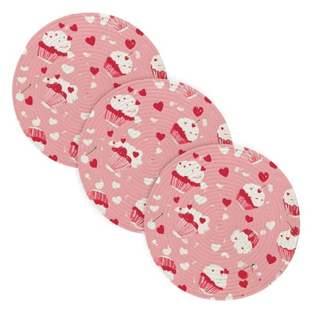 

Cute Love Cake Coil Dish Mat Set 3 Pack 15 Round Heat-Resistant Durable Soft Polyester