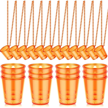 24 Pieces Shot Glass on Beaded Necklace Plastic Shot Cup Necklace Bachelorette Party Team Men and Women Supplies