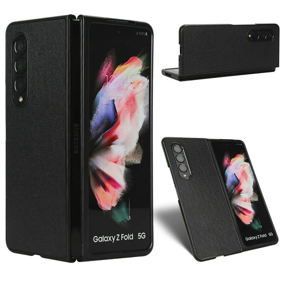 Dteck Filp Case for Samsung Galaxy Z Fold 4,Luxury PU Leather+Soft TPU With Shockproof Case for Samsung Z Fold 4 7.6 inch,Black