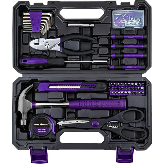 Home Tool Set Kit, Basic Household Hand Tools with Storage Case Purple