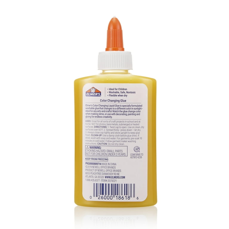 Elmer's Color Changing Liquid Glue, Great for Making Slime, Washable,  Yellow to Red, 9 Ounces