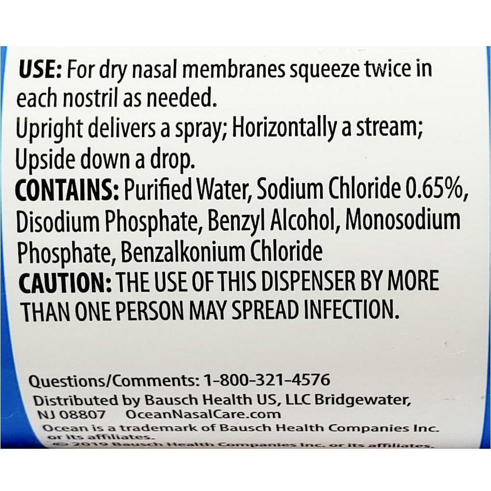 Ocean Saline Nasal Congestion Natural Non Medicated Relief Spray 3.5 oz