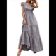 thumbnail image 1 of Vestido de Verano 2025 para Mujer, Cuello en V, Corta, Cintura Alta, Estampado Floral, Volantes Escalonados, Corte A, Maxi Gris XL, 1 of 8