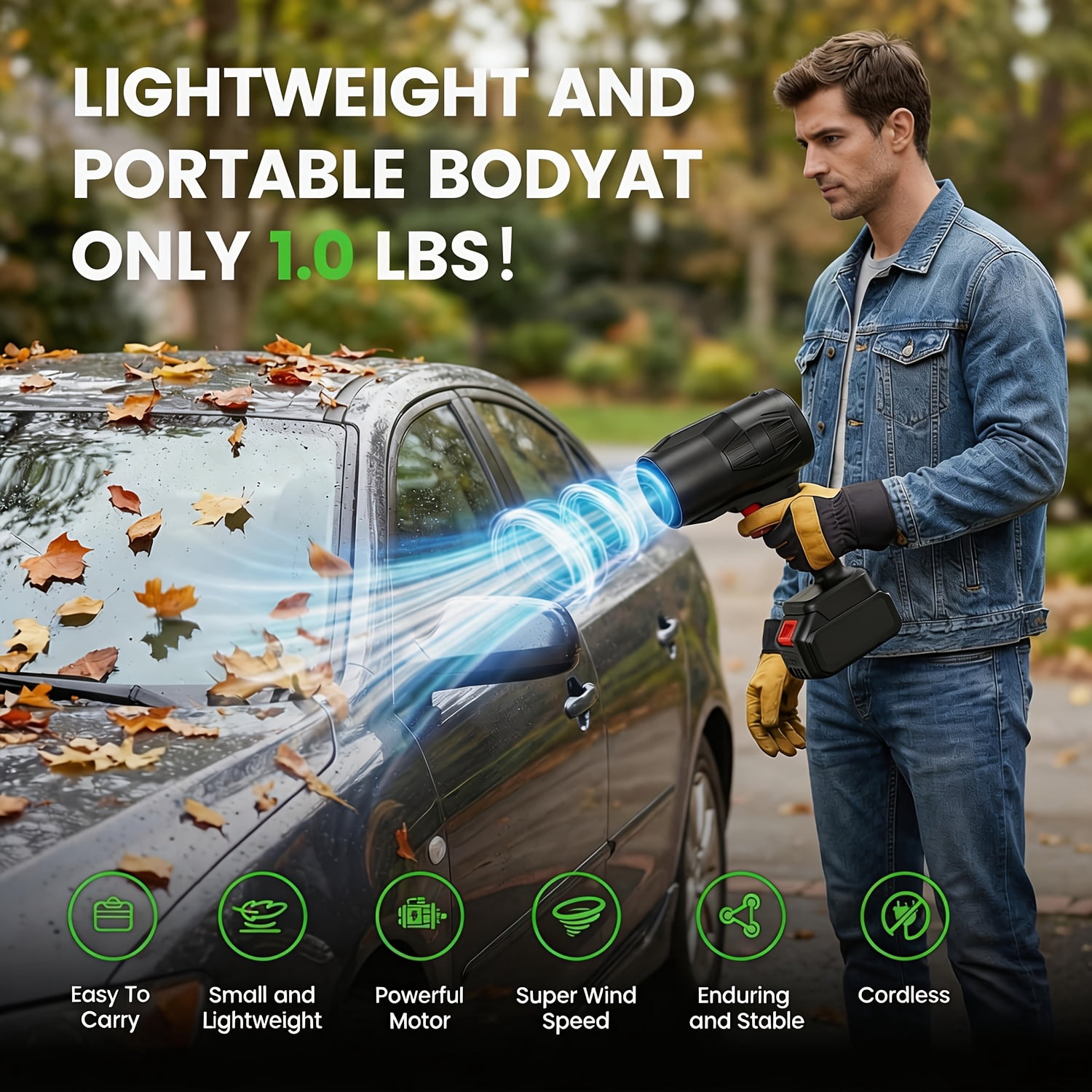 21V Cordless Leaf Blower With Battery 130000 RPM High Speed Handheld Blower Lightweight For Lawn Care Snow Removal Car Drying Patio Yard Outdoor Use