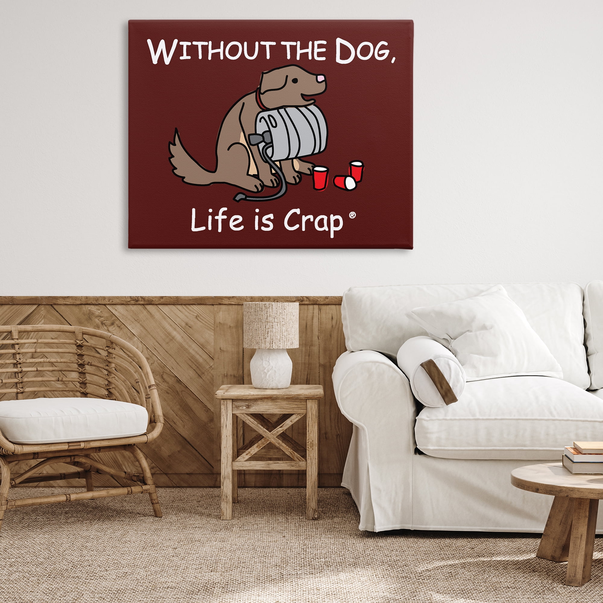 Stupell Industries Funny Dog & Keg Novelty & Humor Painting Wrapped Canvas Art Print Wall Art, 48 x 36