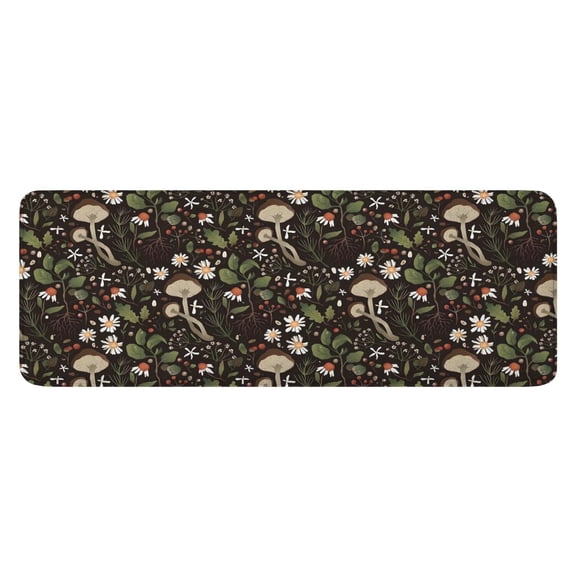 Brown Mushroom Daisy Dark Pattern Kitchen Rug Mat,Kitchen Runner Rugs Non Skid Washable,Decorative Kitchen Floor Mats for Kitchen,Sink,Laundry,17"x47.2"