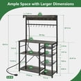 thumbnail image 3 of Biemlerfn 39" Wide Large Bakers Rack with Power Outlets, 5 Tiers Coffee Bar Table with 3 Wire Basket, 15 Hooks, Microwave Stand Kitchen Storage Shelf, Oak Gray, 3 of 12