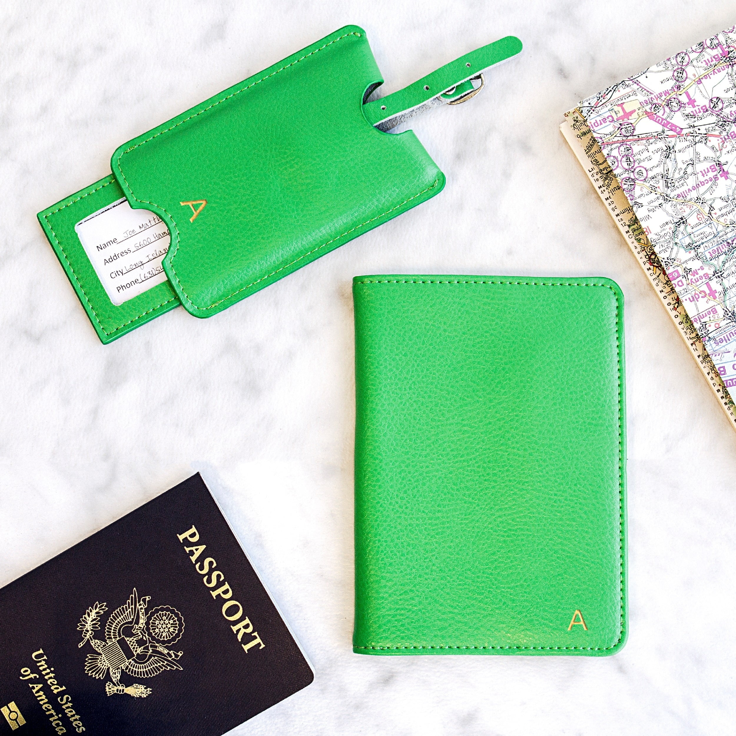 monogrammed passport holder and luggage tag