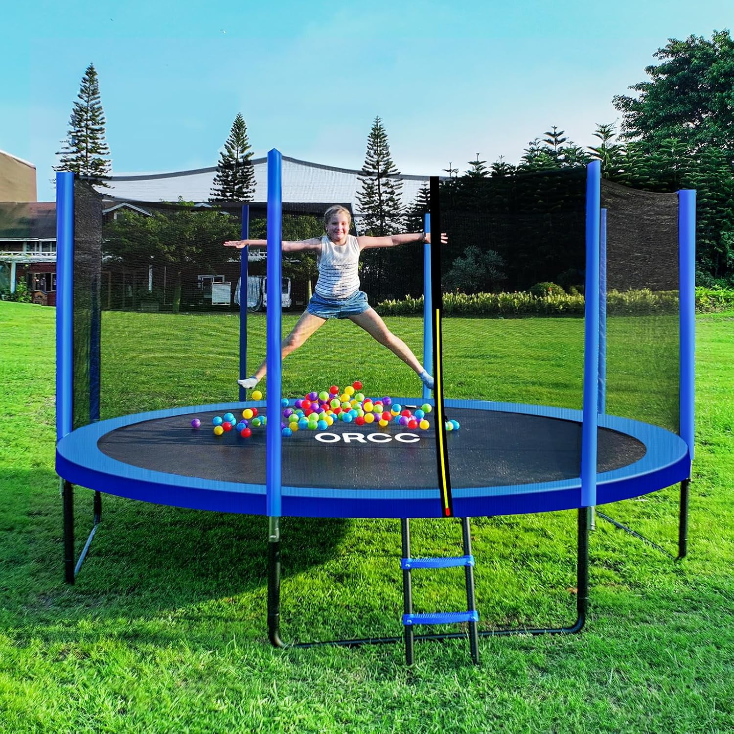 Zupapa 14FT 12FT 10FT 8FT Trampoline for Kids and Adults, 450 LBS Weight Capacity, with Safety Enclosure Net, Ladder, Heavy-Duty Galvanized Steel Frame, Outdoor Backyard Jumping Toy