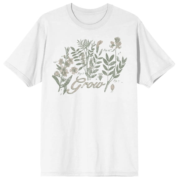 Vintage Botanical Grow Crew Neck Short Sleeve White Adult T-shirt-Medium