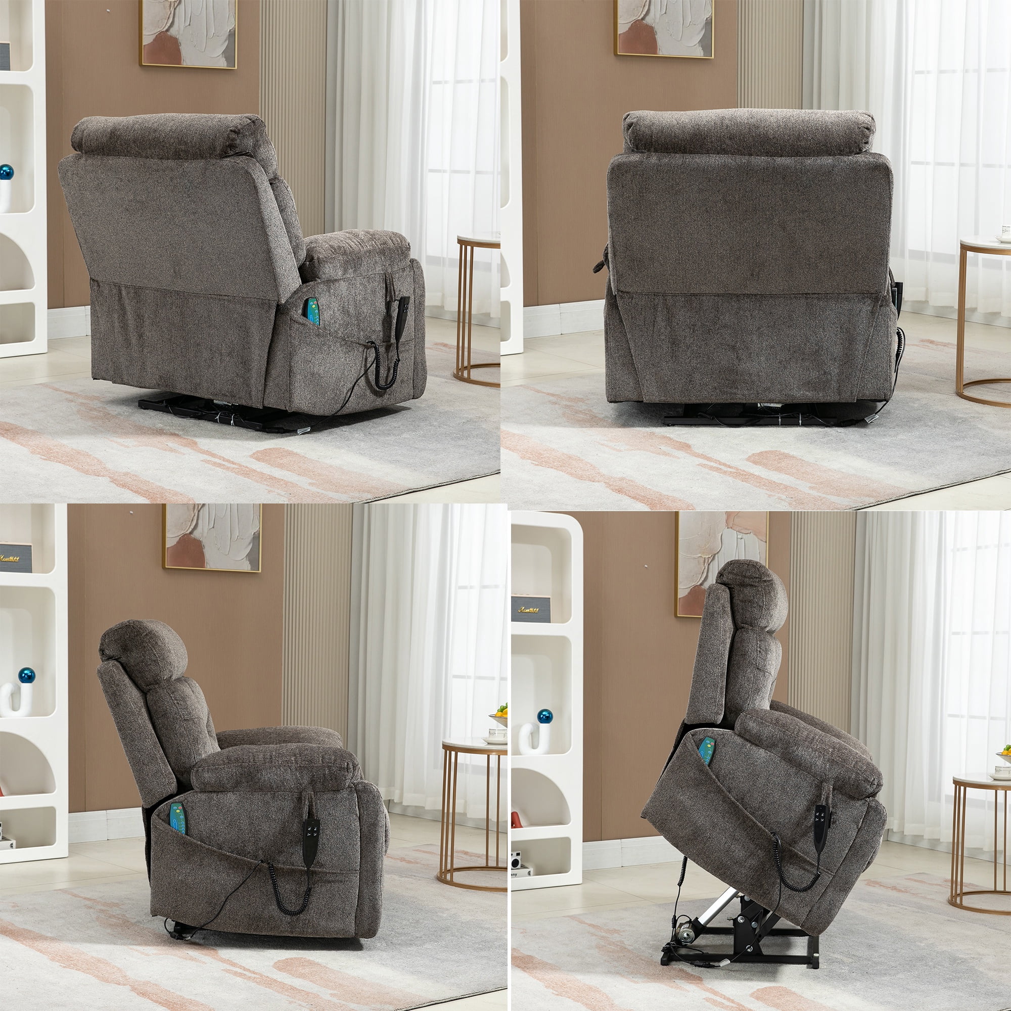 Oversized Power Lift Recliner Chair with Massage and Heat for Elderly, UHOMEPRO Large Wide Seat Recliners for Big and Tall, Safety Motion Reclining Mechanism with Hidden Cup Holder, Dark Brown