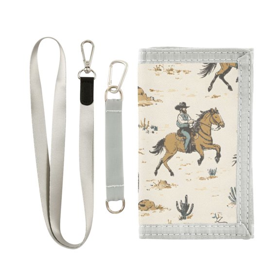 JIALIOU Nylon Trifold Card Wallet with ID Window Zipper Pocket for Men Women Teen Cactus Cowboy Horse