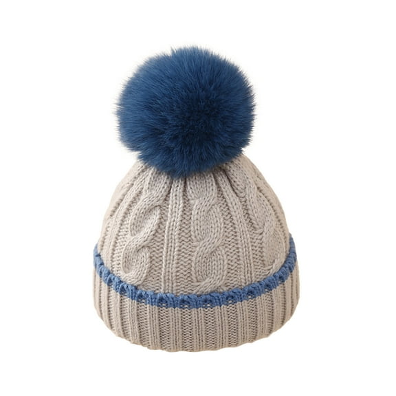 Zwiiyzr 0-12 Months Winter Knit Newborn Baby Hat Twist Warm Beanie for Boys Girls Infant Toddler Baby Beanie With Pompom Blue