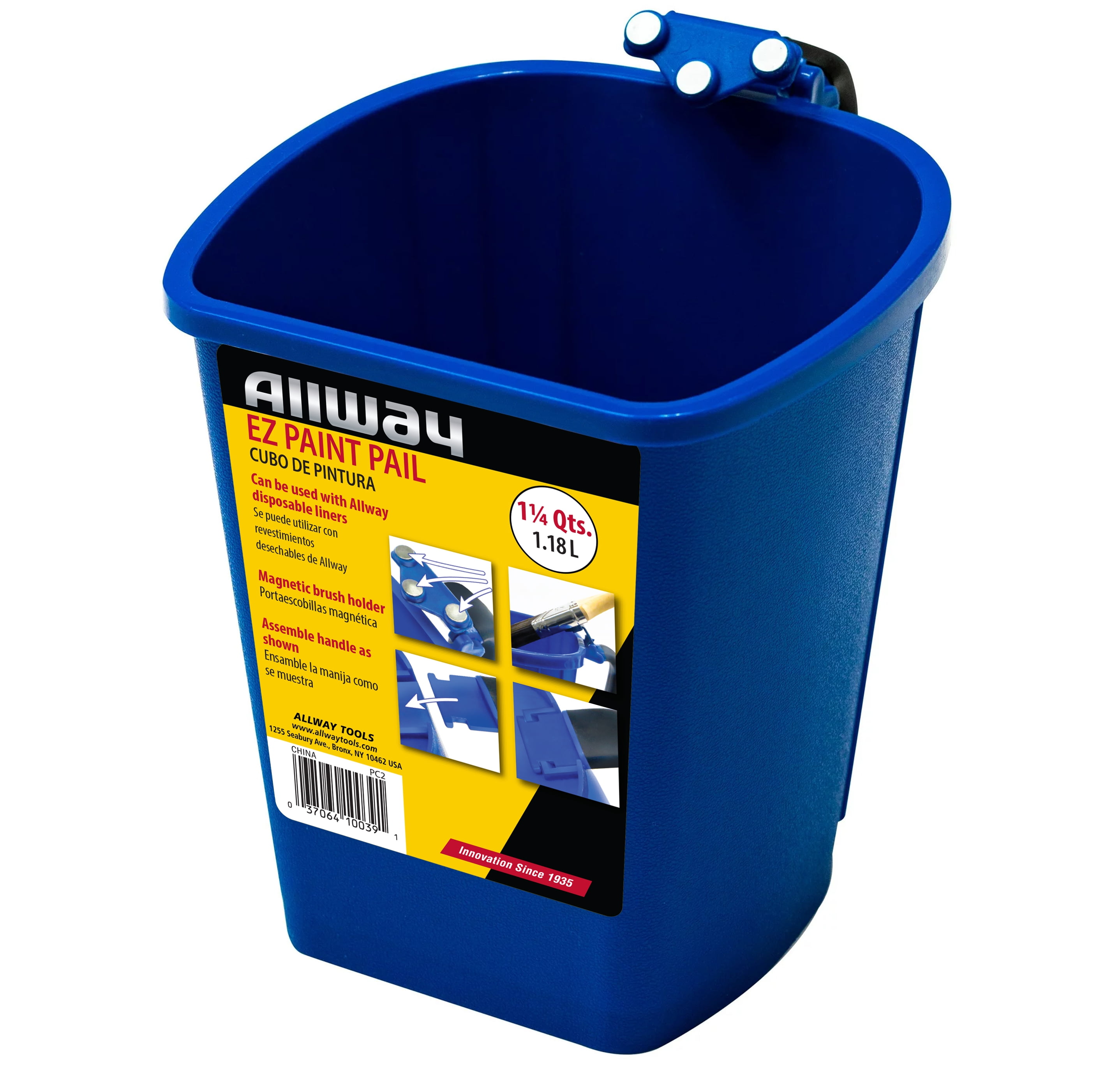 (4 pack) Allway EZ Paint Pail with Soft Grip Rubber Handle and Magnetic Brush Holder, Holds up to 40 oz