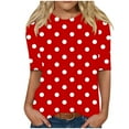 thumbnail image 2 of Qulqfy Elbow Length Sleeve Shirts Women Polka Dot Pullover Crew Neck Shirts Summer 2025 Fall Women Red Blouses L, 2 of 5